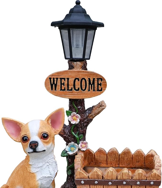 Animal Outdoor Statue Planter Solar Light Welcome Garden Sculpture Resin Flower Pot Decorative Porch Patio Yard Lawn Entryway Figurine with LED Lamp Rustic Plant Holder Ornament Courtyard (H)