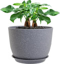 UOUZ 12inch Large Plant Pot, Modern Plastic Planter with High Driange Holes and Saucer for Indoor Outdoor Garden Plants and Flowers, Grey Speckles