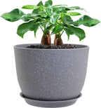 UOUZ 12inch Large Plant Pot, Modern Plastic Planter with High Driange Holes and Saucer for Indoor Outdoor Garden Plants and Flowers, Grey Speckles