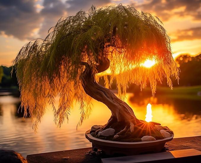 Sun Flare Willow Bonsai Tree Cuttings to Grow - Iconic Arching Canopy, Fast Producer Willow Bonsai Cutting to Grow - Gold Colored Tree