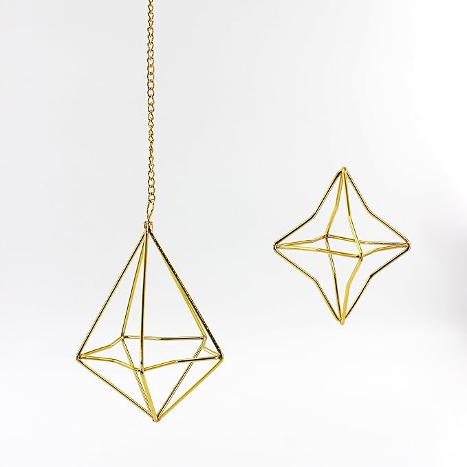 Air Plant Hangers with Chains, 6 Pcs Gold Tillandsia Holders for Wall/Ceiling Decor, 3 Hangers + 3 Stands Set, Boho Indoor Home Office Display, Modern Air Fern Plant Décor