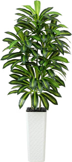 Artificial Dracaena Tree：7FT Faux Silk Tropical Yucca Floor Trees Realistic Fake Green Plant with Natural Wood Trunk & Lifelike Leaves for Home Office Decor Indoor & Outdoor (7FT,1-Pack,White)