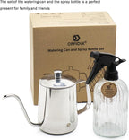 OFFIDIX Watering Can for Indoor Plants,Long Spout Metal Stainless Steel 21 oz Watering Can with 14 oz Glass Plant Mister Spray Bottle for House Plant Bonsai