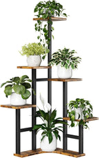 Corner Plant Stand Indoor, 6 Tiered Corner Plant Shelf Flower Stand for Multiple Plants, Plant Shelves Organizer Rack for Living Room, Balcony, Patio, Garden, Square Rustic Brown