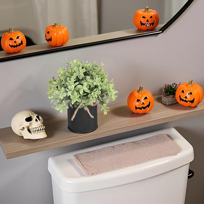 Mkono 3 Pack Small Fake Plants in Black Galvanized Metal Pots Artificial Eucalyptus Plants for Christmas Decorations Shelf Desk Home Farmhouse Room Coffee Table Bathroom Decor