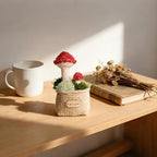 Handmade Crochet Mushroom, Cute Red Toadstool with Artificial Grass, Realistic Knitted Plant Home Decor, Miniature Fairy Garden Ornament, 2.4 x 2.4 x 4.3 Inches