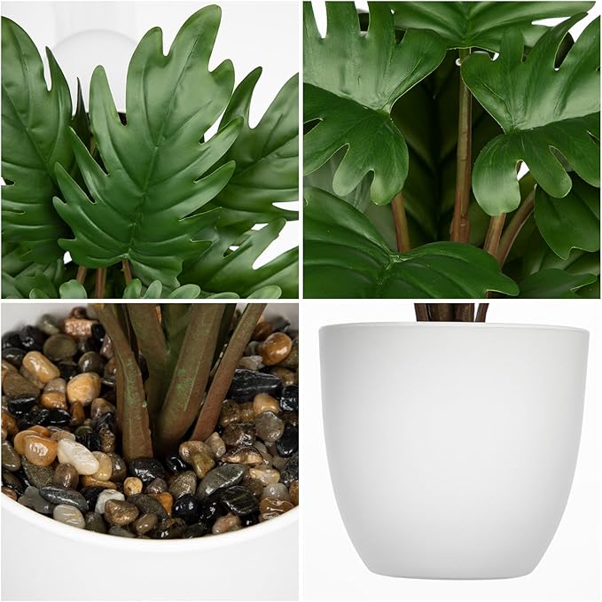 Hollyone Faux Monstera Plant Potted Artificial Monstera Deliciosa Plant Fake Tropical Plants in White Pot for Indoor Outdoor Home Desk Office Garden Farmhouse Decoration