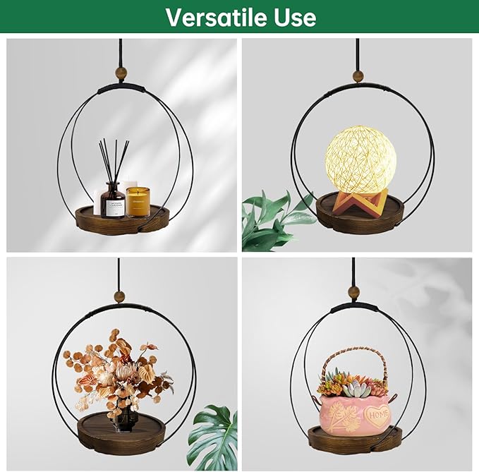 hismocal Hanging Planters for Indoor Plants,Plant Hanger with Sturdy Wood Base,Modern Boho Macrame Plant Hanger,Wall Ceiling Window Stands(Plants/Pots Not Included) (1 Pack-Circle)