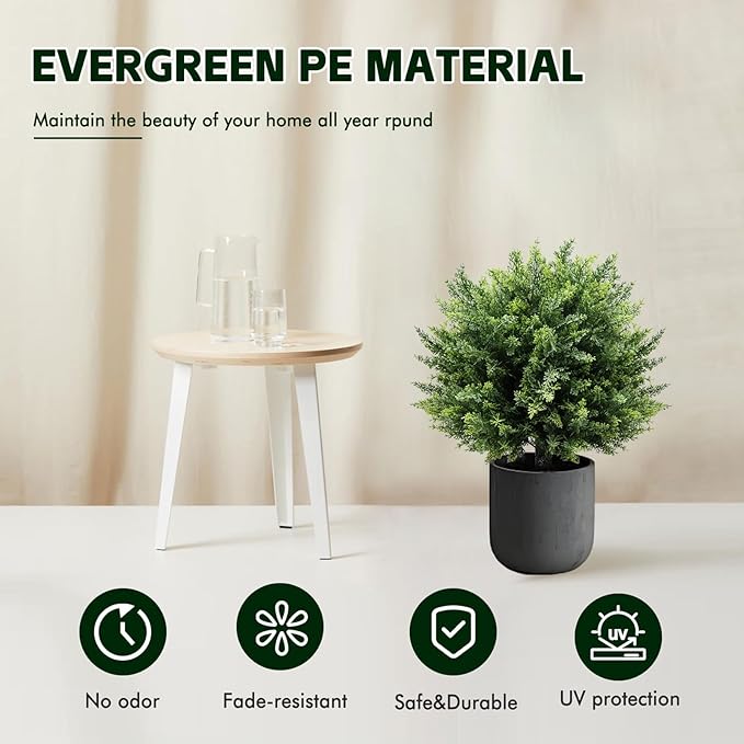 26-Inch Artificial Cedar Ball Trees (Set of Two) – Lifelike, UV-Resistant Decor for Indoor & Outdoor Use – Enhance Your Space with Vibrant Greenery