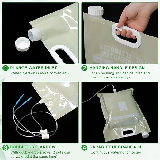 6.5L Plant Self Watering Bag,Automatic Plant Waterer-Dual Water Tube Design, Smart Timer Indoor Plant Watering System, Self-Watering System for Indoor Plants, Auto Watering for Plants