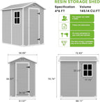 4x6 FT Outdoor Storage Shed with Floor & Window, All-Weather Resin Garden Tool Shed, Waterproof Plastic Garden Shed with Lockable Door, Vents & Roof Rainwater Drainage for Backyard, Garden, Poolside