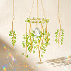 3 Pack Crystal Suncatchers for Window Boho Decor—Green Plant Inspired Hanging Wind Chimes with Chain Rainbow Prism Indoor Outdoor Home Decor & Plant Lover Gift