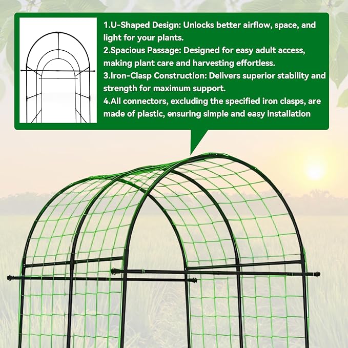Garden Arch Trellis for Climbing Plants Outdoor - 83" H*71" W*43" L Large Rustproof Garden Trellis, Heavy Duty Grape Trellis, Tunnel Trellis for Melons, Pumpkins, Cucumbers, Peas(Black)