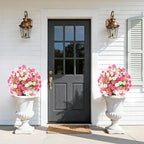 Waipfaru Set of 2 Artificial Boxwood Topiary with Colorful Flowers, 23" UV Resistant Fake Bushes Faux Outdoor Plants, Artificial Shrubs with Ground Spike for Outdoor Garden Front Porch(Pink, White)