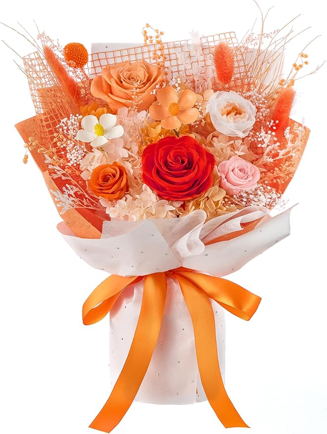 Eterfield Flowers for Delivery Prime, Mother's Day Forever Flowers Bouquet, Preserved Orange Roses Birthday Gifts for Her Women Wife Mom Grandma Anniversary Valentines Day Christmas
