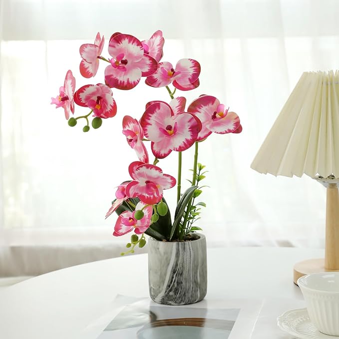 Red Pink Fake Orchids Flowers in Pot Bendable Faux Orchids Artificial Flowers Washable Silk Orchid Phalaenopsis Decor for Home Wedding Table Centerpiece Bathroom Office
