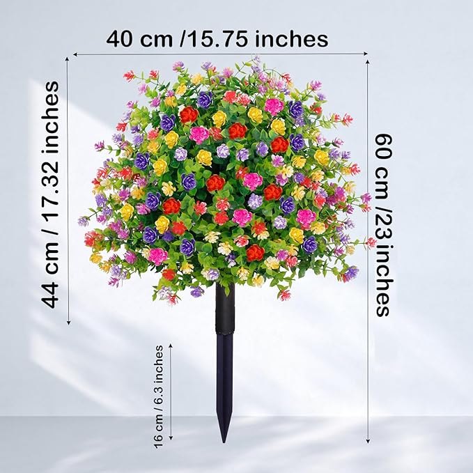 2 Pack Artificial Topiary Boxwood Ball Trees with Ground Spike, 23.6'' Faux Shrubs Fake Brush Plants Flowers Greenery for Indoor Front Porch Garden Outdoor Decoration