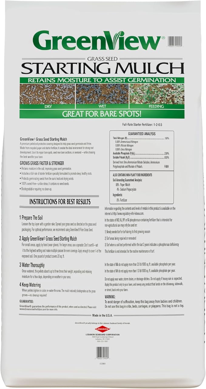 GreenView Grass Seed Starting Mulch – Ideal for Newly seeded lawns and Bare Spots - 38 lb. Bag - Covers 760 sq. ft.
