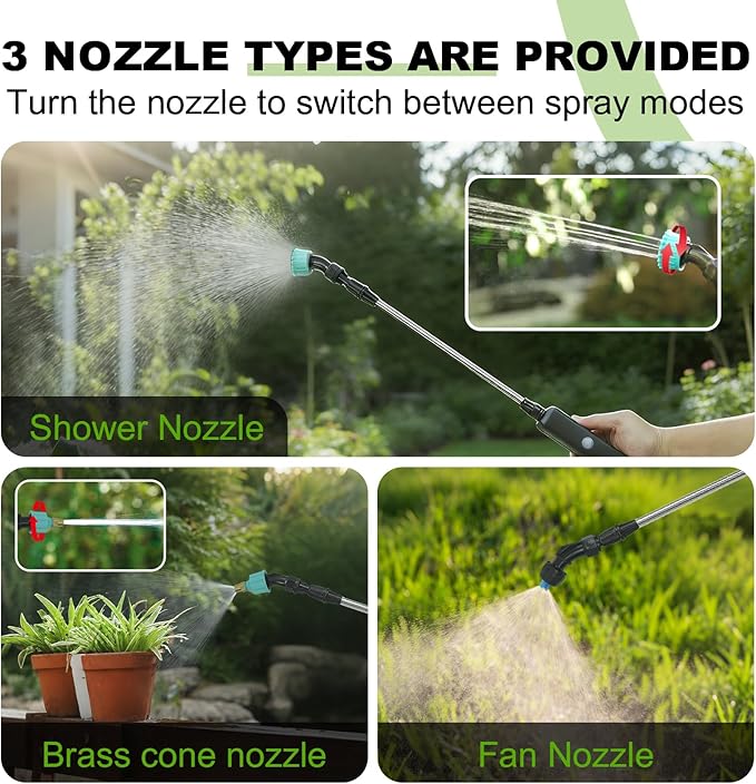 Electric Sprayer Wand, Adjustable Nozzle Telescopic Design with 16.4FT Hose, Rechargeable Battery ensure Long Runtime, Lightweight Cordless Tool for Weed Control & Plant Watering