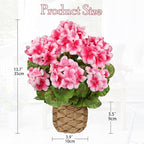 Briful Artificial Geraniums Flowers Potted Plant - 13.7'' Tall Faux Pink Silk Realistic Lush Geraniums Flowers in Basket, Indoor&Outdoor Decorative Plant, Farmhouse Home Porch Office Patio Table