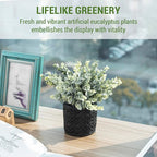 MyGift Artificial Eucalyptus Plant in Modern Gray Concrete Pots with Geometric Embossed Pattern (1, Black)