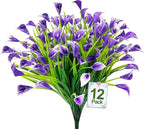 TURNMEON 12 Bundles Calla Lily (240 Heads) Artificial Flowers for Outdoors, Fake Plants UV Resistant Faux Plastic Fake Flowers for Indoor Planter Home Porch Yards Spring Summer Cemetery Decor(Purple)