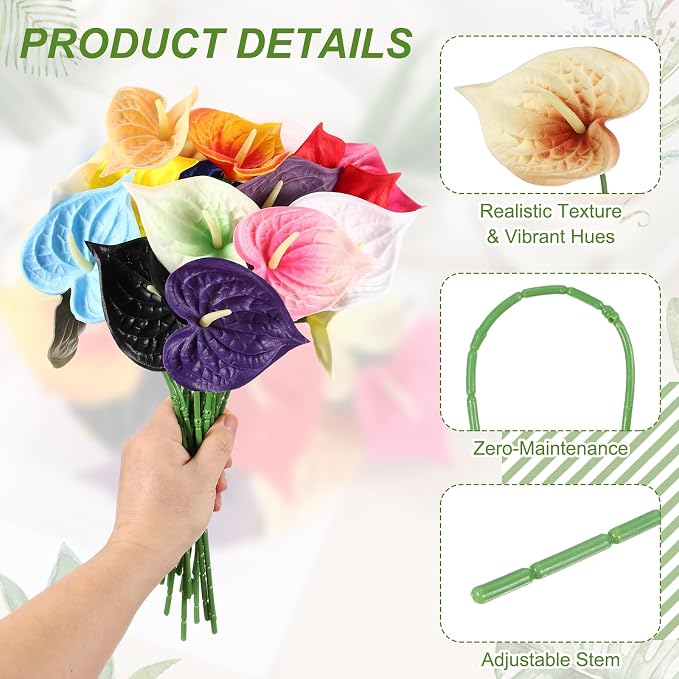 uxcell 8Pcs 11inch Artificial Anthurium Lily Flowers, Permanent Flower Bouquet for Home Arrangements Wedding Festival Decoration Crafts Store Decor Accessories, Champagne