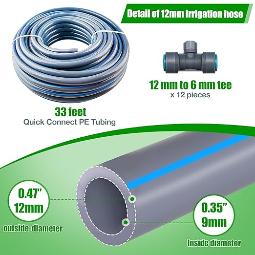 27pcs Drip Irrigation System Kit with Quick Connect Fittings, Adjustable Nozzles, and Y-Shaped Distribution Tubing for Garden, Lawn, Greenhouse, and Outdoor Plants