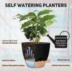 YNNICO 12 inch Large Self Watering Plant Pots, Flower Pots Planters with Multi Mesh Drainage Holes for Indoor Outdoor Garden Plants and Flowers.（Black）