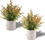 2 Pack Small Fake Plants Eucalyptus Potted Artificial Plants for Shelf Desk Home Bathroom Farmhouse Room Coffee Table Decor Fall Decor (Yellow)