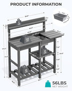 SERWALL Outdoor Potting Bench 2-Piece Set, Rot-Resistant HDPE Potting Table with Removable Sink for Outside Gardening, All-Weather Use - Gray