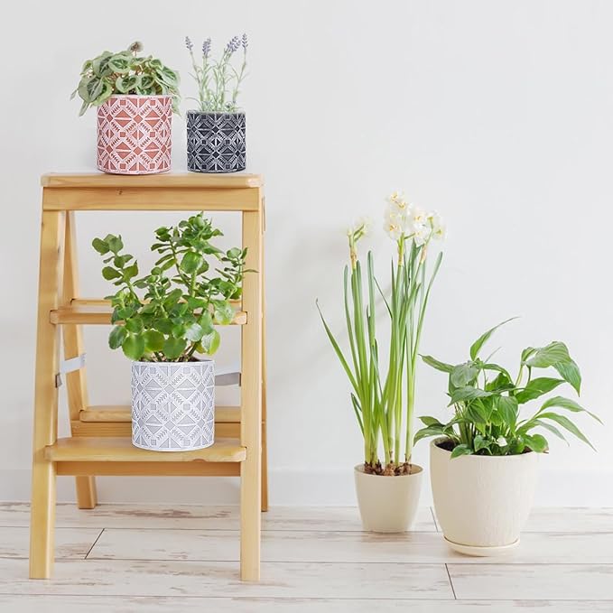 lokeisna Plant Pots, Set of Indoor Plant pots, Plastic Planter with Drainage and Saucer, Modern Distinctive Self Watering Plant Pot, Spray Spots (Indoor Plant Pots)