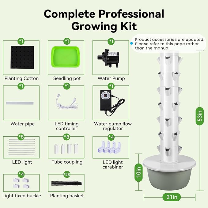 BAOSHISHAN Hydroponics Growing Tower, 7-Layer 28pod Hydroponic Tower with Foldable LED Light, Space-Saving Indoor Vertical Hydroponics Growing System for Vegetable Herb Fruit