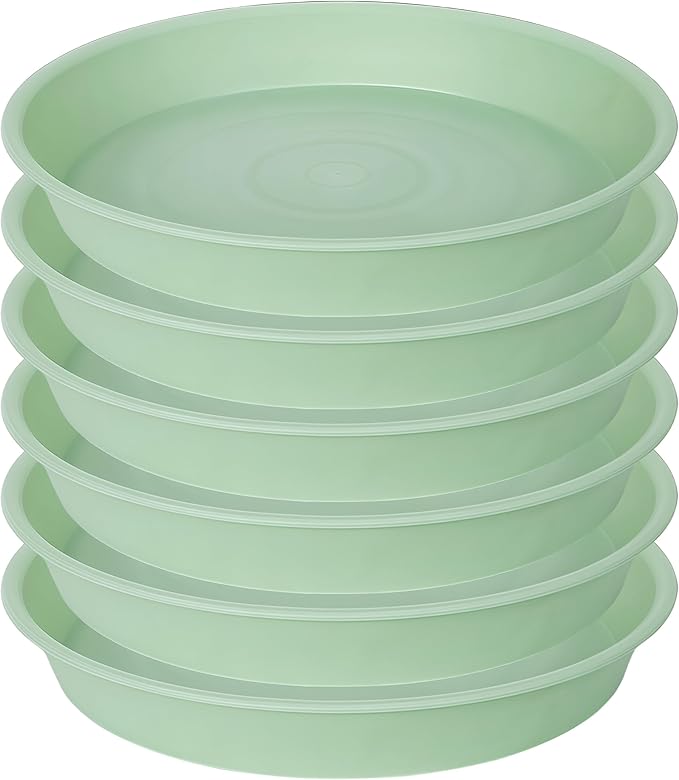 2 Pack of 8 inch Plant Saucer Clear, Heavy Duty Plastic Plant Water Tray 8 inch Round, Flower Plant Saucers for Indoors No Holes, Plant Dishes Saucer for Planter 7"/8" (8", Light Green)