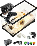 15.7in Turtle Tank Starter Kit with Basking Platform, Hang-on-Back Tank Filter, Adjustable Flow Pump & 360° Timer Basking Light, Bottom Drainage Reptile Aquarium for Small Turtles Aquatic Pets