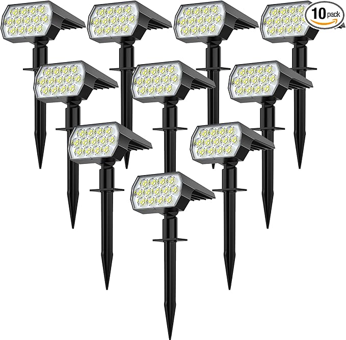 WELALO Solar Spot Lights Outdoor, [10 Pack/65 LED/3 Modes] Solar Landscape Spotlights, Solar Powered Security Lights, IP68 Waterproof Wall Lights for Outsides Walkway Yard Garden Driveway(Cool White)