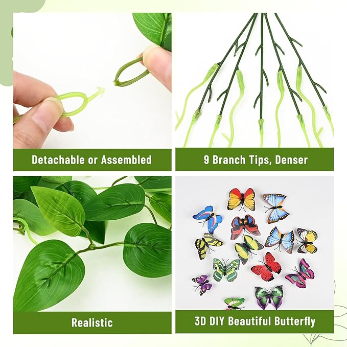 BLEUM CADE 2Pcs Fake Hanging Plants, 9 Branch Artificial Hanging Plant, Lush Faux Pothos Vines for Home Room Wall Shelf Porch Outdoor Indoor Decor (No Baskets)