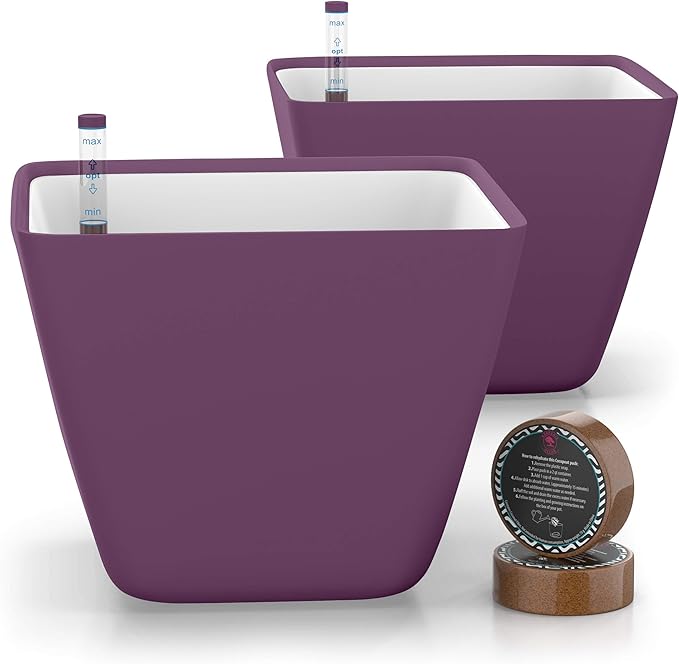 GARDENIX DECOR 5" Self Watering pots for Indoor Plants - Flower Pot with Water Level Indicator for Plants, Grow Tracking Tool - Self Watering Planter Plant Pot – 2 Pack Purple