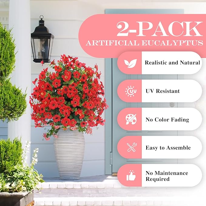 23" Set of 2 Artificial Boxwood Topiary Ball with Violet Flowers with Spikes for Outdoor , UV Resistant Faux Greenery Shrubs, Realistic Fake Bushes Plants for Garden, Yard, Front Porch, Patio Decor