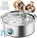 Oneisall Dog Water Fountain PWF002 | 7L/230oz Contain 5 Set Filters,25dB Quiet,Stainless Steel,Visual Water,5-Layer Filtration