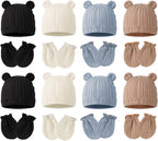 Newborn Baby Girl Hats Mittens Set Cotton Hospital Bow Hat Beanies Caps Gloves for New Born Girls 0-6 Months