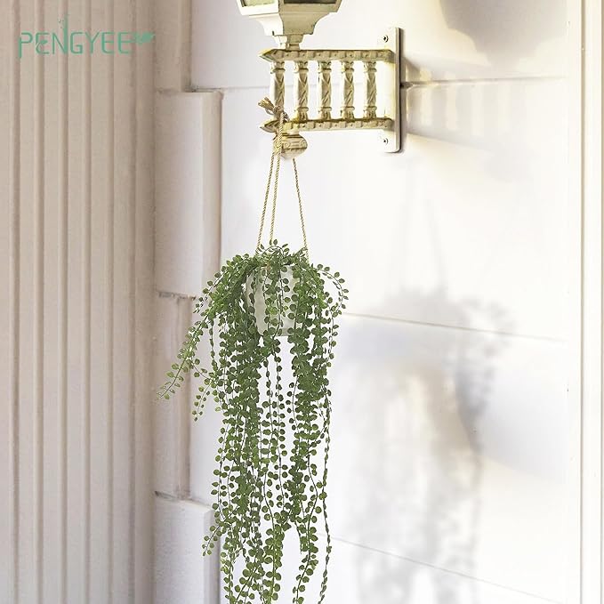 3 Packs Fake Hanging Plants with White Pots, 37" Artificial Hanging Plants for Wall Decor, Fake Plants Mandala Vine Indoor/Outdoor for Home Bathroom Bedroom Kitchen Office Room Decor