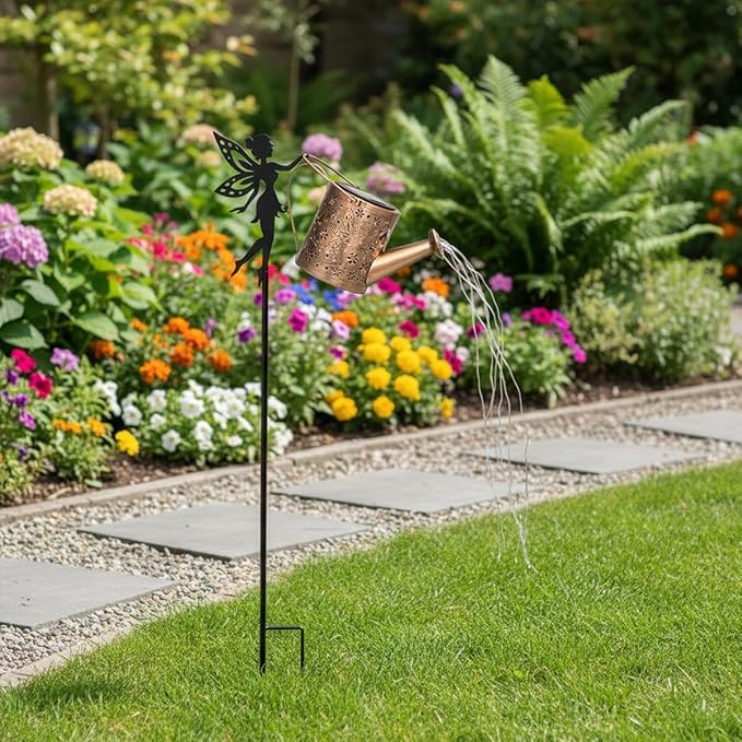 Solar Watering_Can Light, Garden Fairy Stake Lights, Featuring Metal Silhouette Garden Stake, Mother's Gift for Women, Outdoor Garden Lawn Path Yard Decor