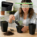 NNG 2.6 inch 100 Pcs Black Square Nursery Pots with 5 Pcs Plastic Seed Starting Trays,Plant Propagation Starter Kit Square Seed Starting Pots with Drain Holes