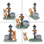 Animal Outdoor Statue Planter Solar Light Welcome Garden Sculpture Resin Flower Pot Decorative Porch Patio Yard Lawn Entryway Figurine with LED Lamp Rustic Plant Holder Ornament Courtyard (K)