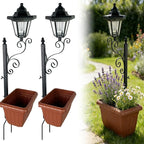 Solar Floor Lamps with Planter (2-in-1 Design), Solar Lamp Post Light with Planter with Posts, Ground Stakes, Planters, & Wall Mount Hardware, Outdoor Lights for Patio, Porch, Deck, Yard (2pcsBrown)