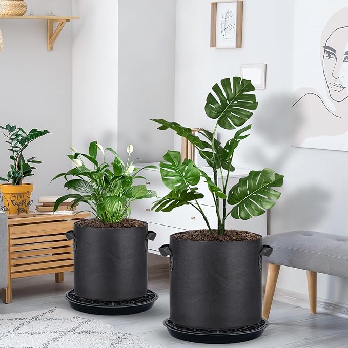 4 Pack 14'' Self-Watering Fabric Pot Base - Auto-Irrigation System Plant Saucer for 5 Gallon Fabric Pot, Auto Watering Plant Water Tray Self Watering System for Indoor Greenhouse Grow Tent Garden