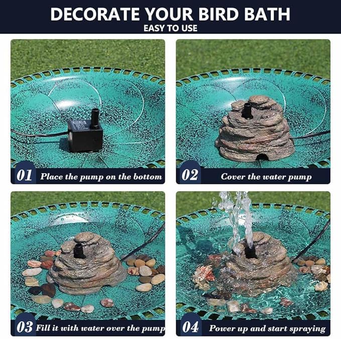 Bird Bath Water Fountain Resin Rock Fountain with 9.8ft Cord Length Water Pump Rock Waterfall for Hummingbird Birdbath Outdoor Decor for Garden Lawn Fish Tank and Aquariums (Brown)