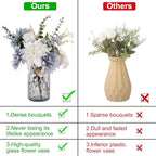 Fake Flowers with Vase, Silk Dusty Blue Rose Hydrangea Artificial Flowers in Vase Faux Dahlia Flowers Arrangement for Home Kitchen Living Room Summer Spring Decor Office Centerpiece Table Decorations