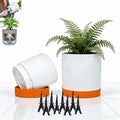 GreenShip Planter Set of 2 (13.8" & 11.8") – Cylinder Planters with Drainage Hole and Planter Saucer, Jun Porcelain Clay & Recycled Resin, Decorate Home,Office & Outdoor,White pots